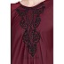 Embroidered Umbrella cut Nida abaya- Maroon